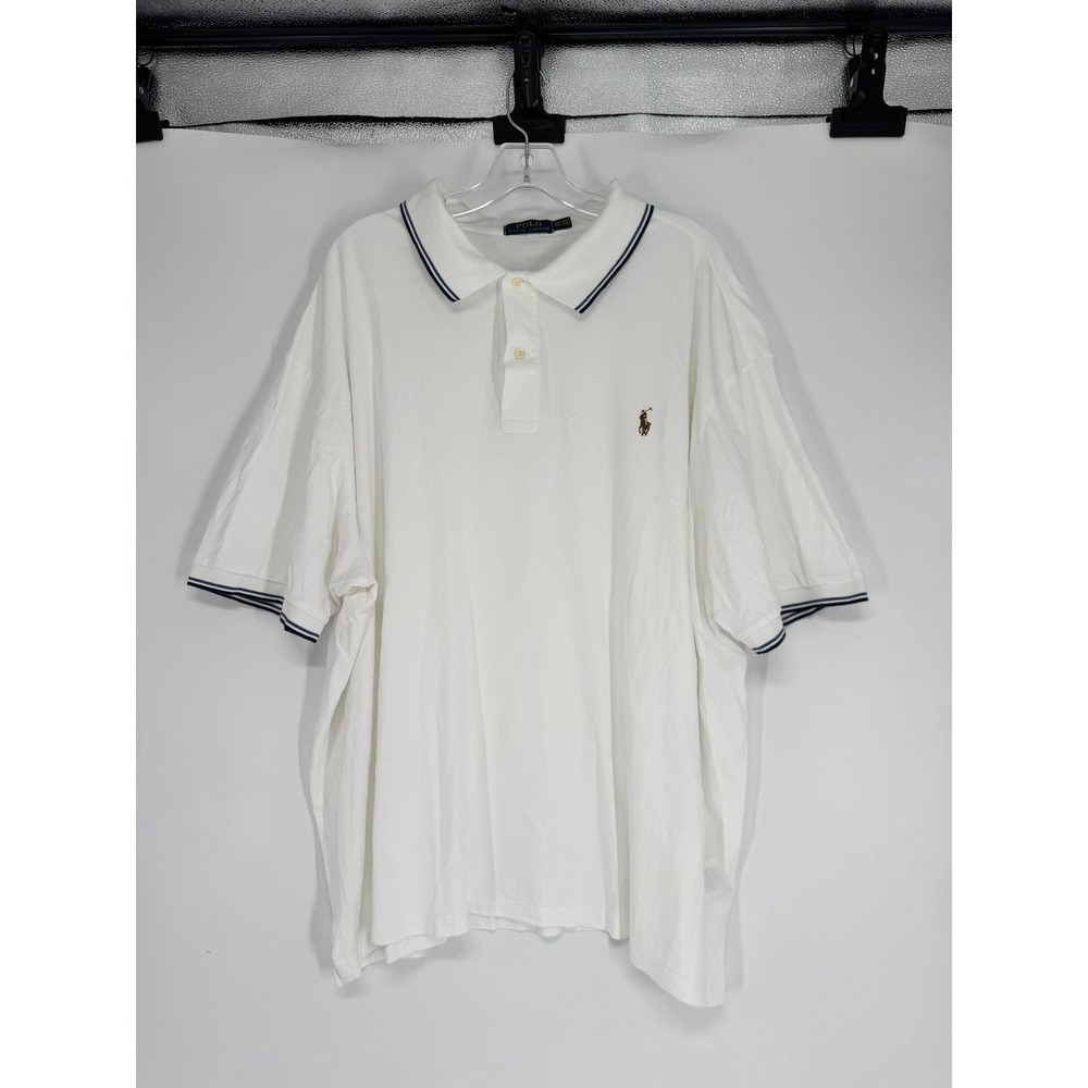 Polo Ralph Lauren Polo Shirt 3XL Big 3XB White 100% Cotton Short Sleeve Tipped